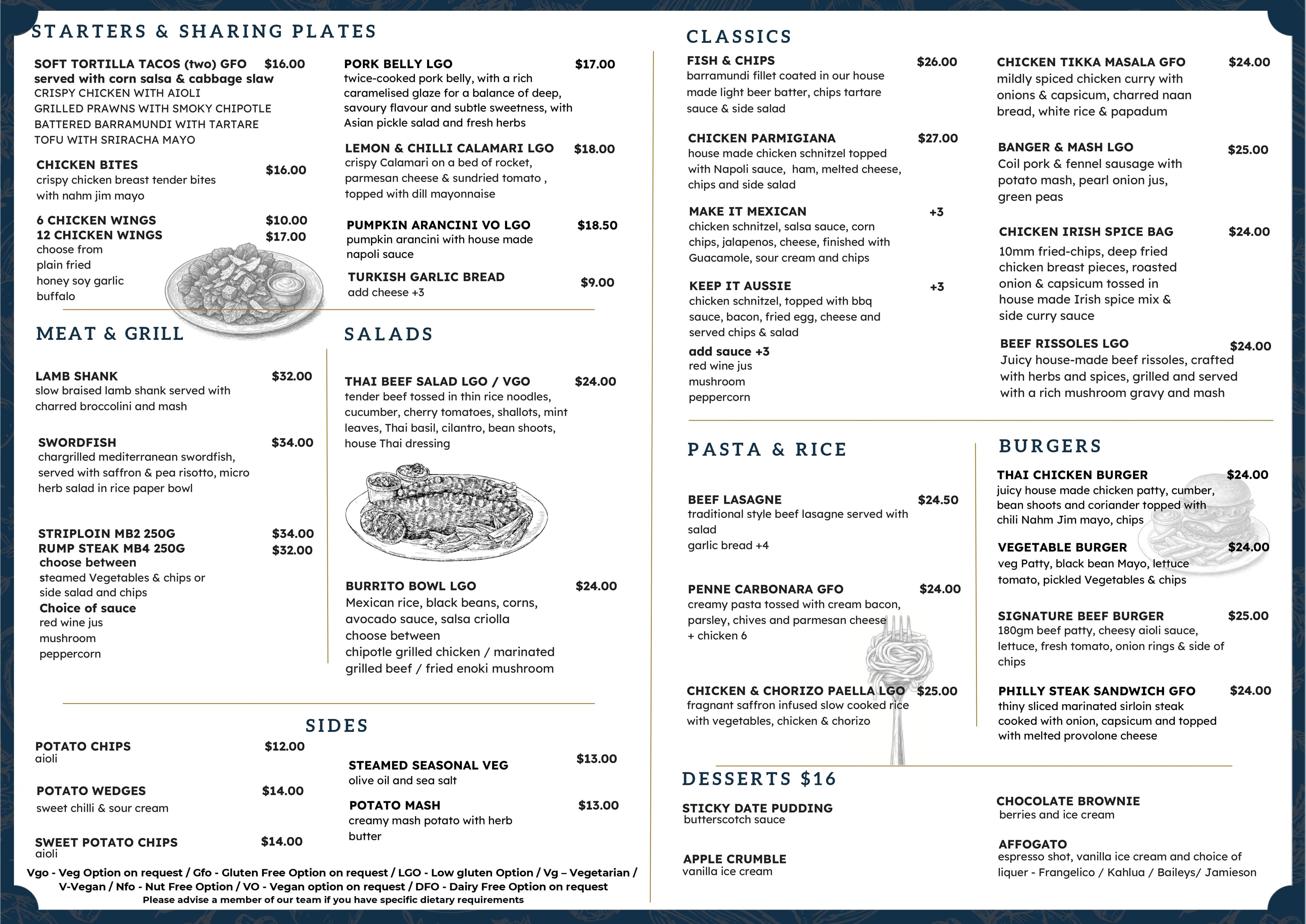 Cornerstone Pub food menu by Head Chef Stuart Russ - modern Australian pub cuisine with share plates, mains, and seasonal dishes in Port Melbourne