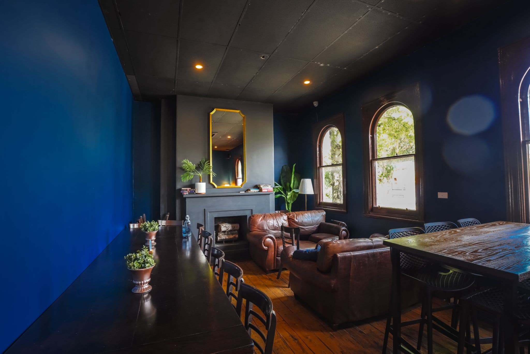 Private Dining Room with long tables at The Cornerstone Pub